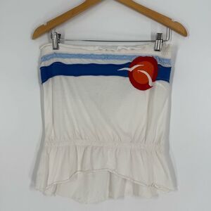 Vintage Y2K Lacey J Ruffle Trim Sun/Seagull Applique Tube Top  | White | Medium